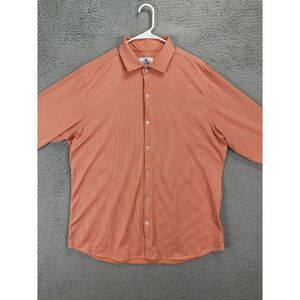 Mizzen Main Button Up Shirt Adult 2XL Orange Checkered Trim Fit Nylon Blend Mens